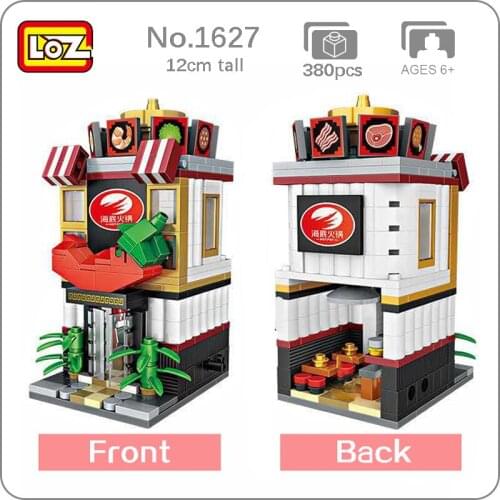 LOZ 1627 City Street Hot Pot Food Shop Restaurant Architecture 3D Model DIY Mini Blocks Bricks Building Toy for Children no Box
