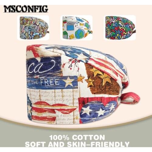 Cartoon Girl Fashion Pure Cotton Surgical Cap Nurse Cap Veterinary Pet Beauty Salon Ophthalmology Hospital Clinic Clinical Cap