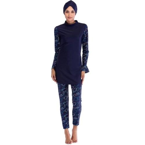 Muslim Swimwear Women Girls Modest Patchwork Hijab Long Sleeves Sport Swimsuit Islamic muslimah Burkinis Wear Bathing Surf