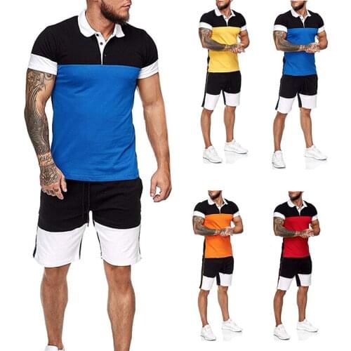 New Mens Sports Suit track suits Running Golf suit Polo Shirt Short Sleeved Middle Pants Pants Splicing Free shipping