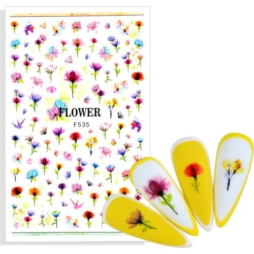 Chic Purple Lavender Nail Adhesive Decals Colorful Flower Leaf Water Transfer Sliders Nail Stickers For Nails DIY Manicures Wrap