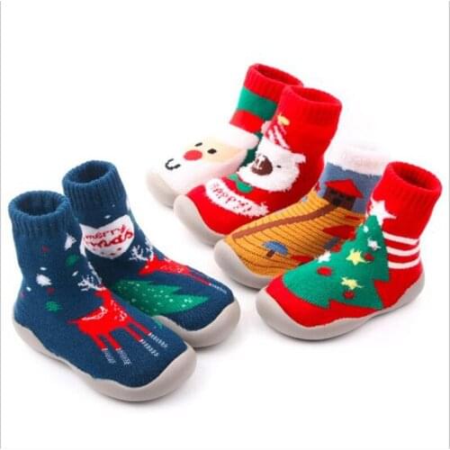 New Baby Outdoors Shoes Kids Rubber Sole Shoes Antislip Infants Casual First Walkers Children Floor Socks For Christmas Gift