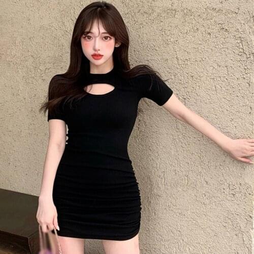 Harajuku Bodycon Dress Women Hollow Halter Short Dresses Ladies Short Sleeve Summer Dress