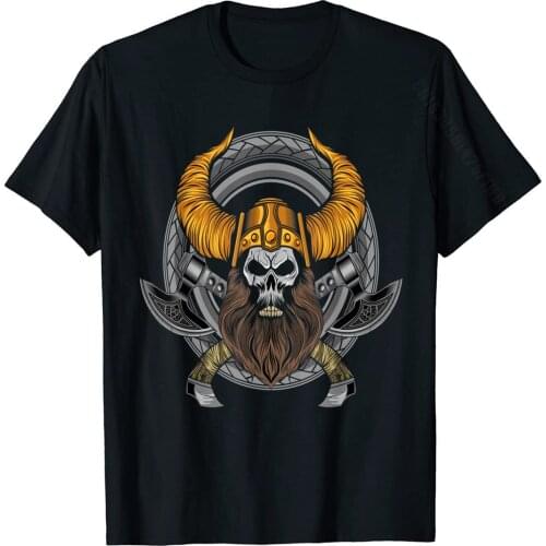 Norse Viking Style Skull Beard Gift For Vikings Lover T-Shirt Plain Custom Tshirts Cotton Tops & Tees For Men Casual
