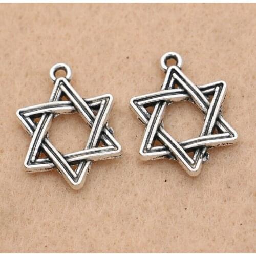 10Pcs Antique Silver Plated Star of David Hexagram Charms Pendants Jewelry Making Earrings Accessories Diy Jewelry Findings 16mm