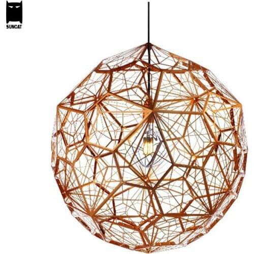 30/40/50/60cm Copper Silver Gold Etch Web Diamond Pendant Light Fixture Modern Stainless Steel Hanging Lamp Luminaria Design