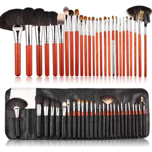 Professianal animal hair big fan brush 26pcs makeup brushes tools cosmetic brushes kits with black pu bag