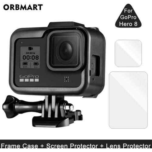 Frame Case for GoPro Hero 8 Black Screen Protector Tempered Glass Protective Lens Film Cover Mount for Go Pro 8 Accessories