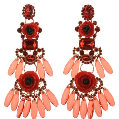 Luxury Flower Crystal Drop Dangle Earrings For Women Pendant Tassel Statement Earrings Fashion Boho Wedding Jewelry