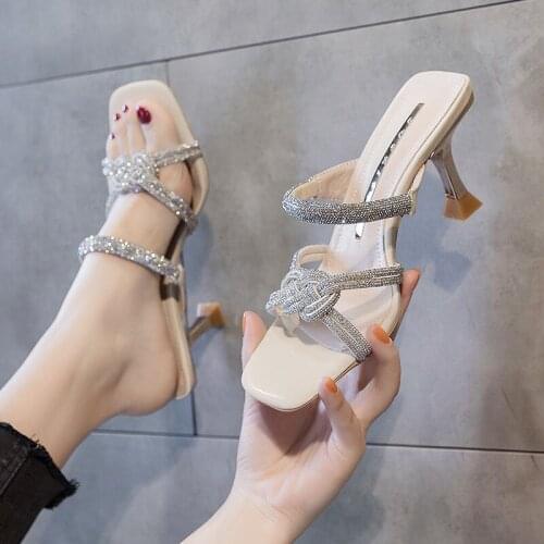 Square Toe Slippers Summer 2021 New Sandals and Slippers Childrens High Heels