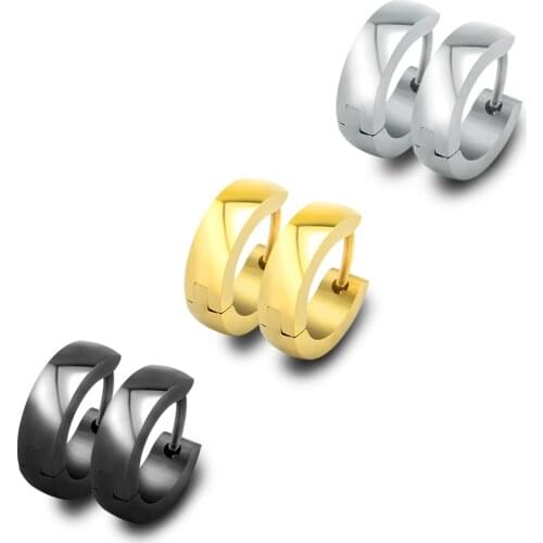 Black Gold Color Huggies Hoop Earrings for Man Stainless Steel Small Hoop Earrings for Women Circle Round Earrings Creoles Binco