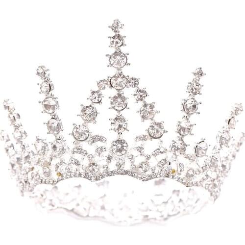 Vintage Round Rhinestone Crown For Wedding Bridal Hair Jewelry Crystal Queen Wedding Crowns For Brides Hair Accessories