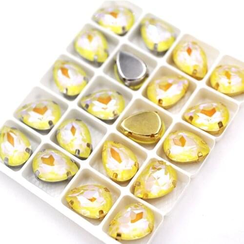 10x14mm 13x18mm Teardrop shape Yellow Mocha fluorescence Glass Crystal sewing claws flatback rhinestones for clothing/Hair clip