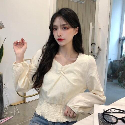 Pink Spring Autumn Long Sleeve Blouse Women Slim White Crop Top Sweet Preppy Style Korean Fashion Sweet Shirts Ladies New