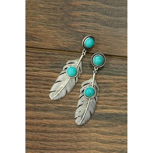 Vintage Fashion Womens Feather Earrings Natural Turquoise Gemstones Anniversary Party Ornaments Bridal Wedding Earrings