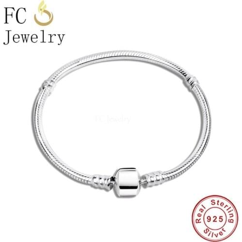 FC Jewelry 925 Sterling Silver Bracelet Fit Charm Bead Pendant Snake Chain For Women Girl Bangle No Brand Logo Berloque 2021 New