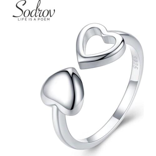 Sodrov Romantic 925 Sterling Silver Ring For Women Double Heart High Quality Fine Silver 925 Jewelry Open Ring