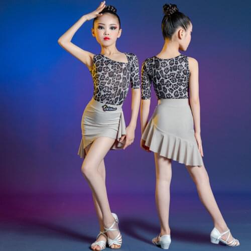2021 Leopard Print Latin Performance Summer Childrens Girls Practise Training Dress Dancing Clothing Stage Performance Uniforms