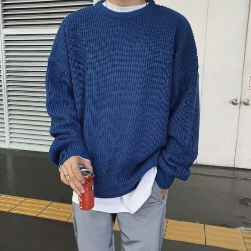 Crew neck sweater mens 2021 new autumn and winter with backing sweater, loose and thickened, Korean Trend