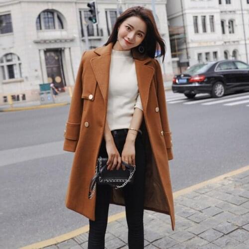 Women 's woolen coat winter Korean fashion mid-length long-sleeved single button woolen coat womens coats winter