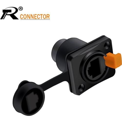 1pc RJ45 Waterproof Connector Aviation Female Concave Socket Adapter Panel Mount Ethernet Network Terminal Copper 8p8c Black
