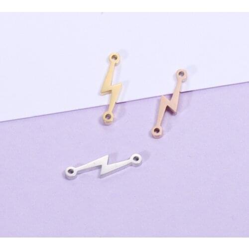 10Pcs/Lot Mirror Polish Stainless Steel Lightning Connector Charms For DIY Making Necklace Braid Bracelets Jewelry