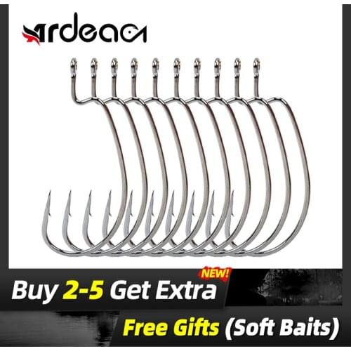 Ardea Worm Hook 1/0#2/0#3/0#4/0#5/0# Needle Point Black Neckel High-carbon Steel Ring Eye With Soft Bait Fishing Tackle