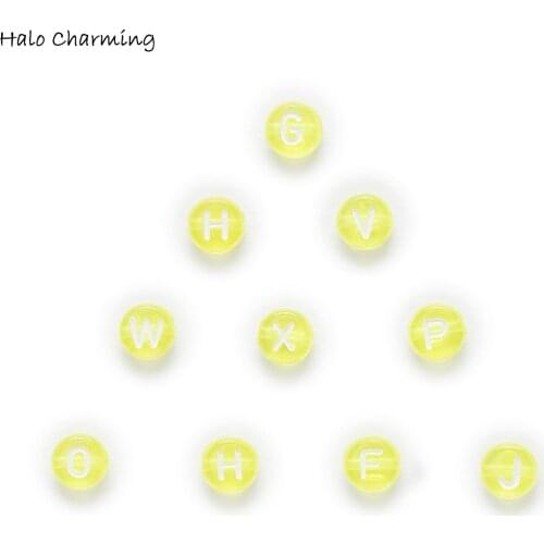 100 Piece Yellow Random Mixed Round Acrylic Spacer Alphabets Women Children DIY Bracelet Necklace Letter Beads 7mm