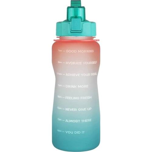 2L 64OZ Motivational Water Bottle With Time Marker Flip-Flop BPA Free Portable Sports Phone Stand GYM Jug
