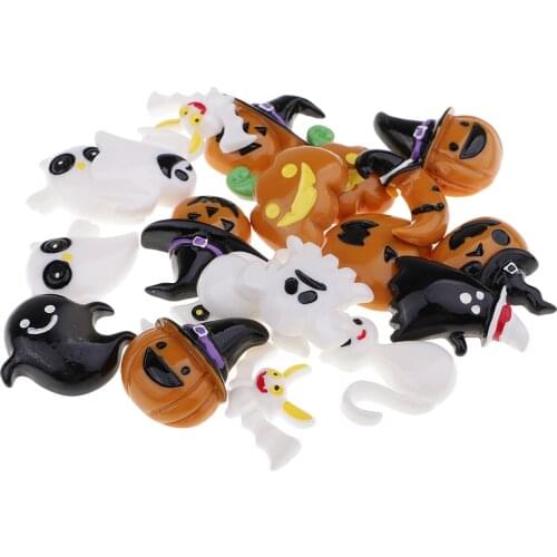 20x Resin Flatback Flat Back Halloween Craft Embellishment Pumpkin Skeleton Owl Bat Cat Cabochon Buttons Scrapbooking Charm DIY