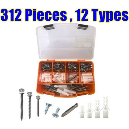 312 Pieces 12 Types Screw and Dowel FULL SET Organizer Box included