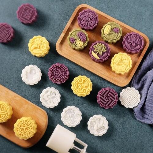 50g Moon Cake Mold Odorless Plastic Cake Plungers Round Square Cookie Cutters Chinese Mooncake Mould With White Stamps
