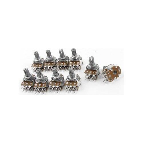 50K Ohm B50K 15mm Split Shaft 6 Terminals Dual Potentiometers Taper 10pcs