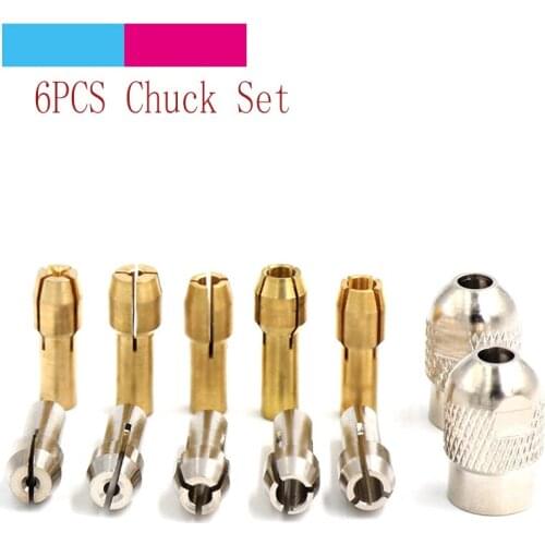 6pcs Mini Brass Drill Chucks 1.0-3.2mm For Electronic Dremel Drill Collet Clamp Set 4.2/4.8mm Shank Power Tools Accessories