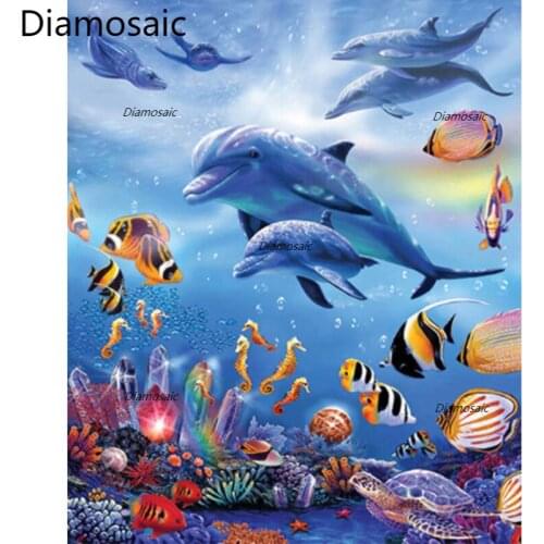 Diamosaic 3D Rhinestones Diamond Painting Full Round Square Drill Picture Dolphin Paint By Numbers Cross-stitch Kits Embroidery