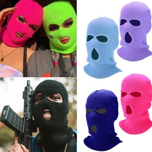 Balaclava Skullies Full Face Cover Ski Mask Winter Hat Beanies 3 Holes Army Tactical CS Windproof Knit Bonnet Warm Caps zzm013