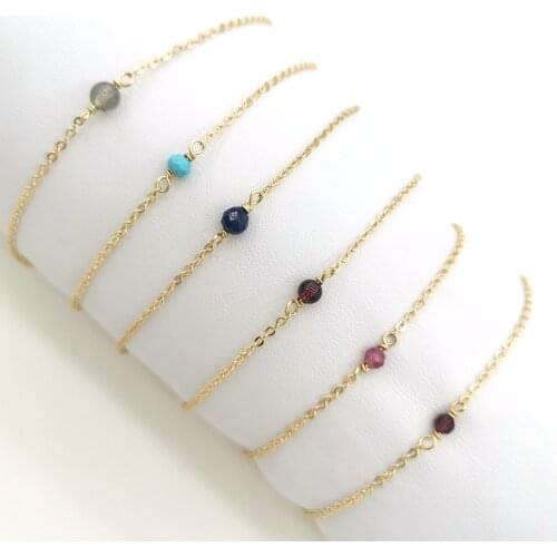 Gemstones Chains Bracelet Dainty Natural Labradorite Garnet Lapis Lazuli Turquoise Pink Tourmaline 14K Gold Filled Thin Women