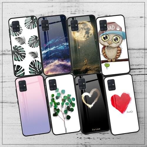 Luxury Tempered Glass Case For Samsung Galaxy A 51 71 A51 A71 A50 A70 Samsun A51 A515F 51A Planet Star Sky Protective Back Cover