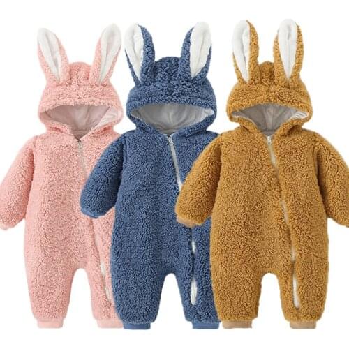 Baby Romper Thickened Autumn Winter Clothes Girls Boys Warm Rabbit Ears One-Pieces Baby Newborn Clothing Suits 0-12M