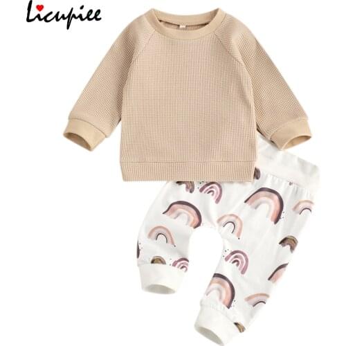 Newborn Baby Boys 2-piece Outfit Set Long Sleeve Top+rainbow Print Pants Set for Kids Boys 0-24 Months