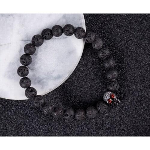 Skull 8mm bohemian multicolor Agate beads Chakra Reiki Buddha Yoga Bracelet elastic adjustable Volcanic Stone Bangles v5g