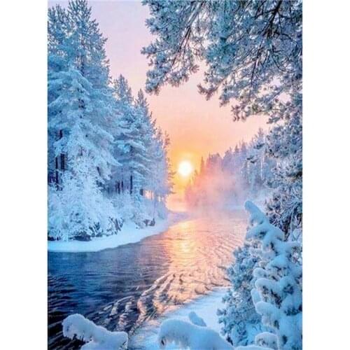 GATYZTORY Winter snow sceney Oil Painting By Number Kits Diy Framed On Canvas tree Landscape Picture By Number Craft