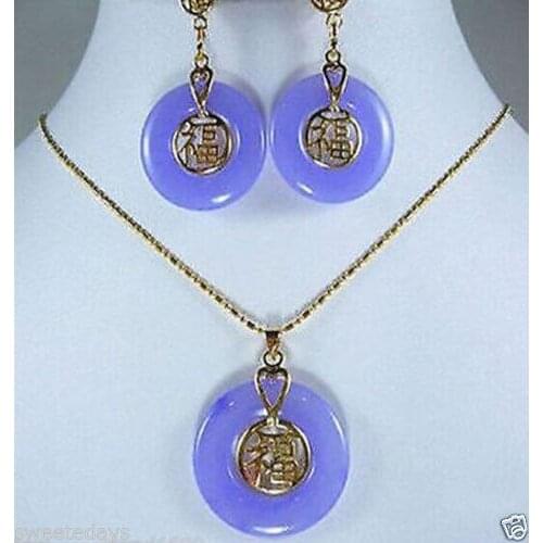Hot sell new - purple stone bless happiness earring & pendant set^^^@^GP style Fine jewe Noble Natural stone fast SHIPPING