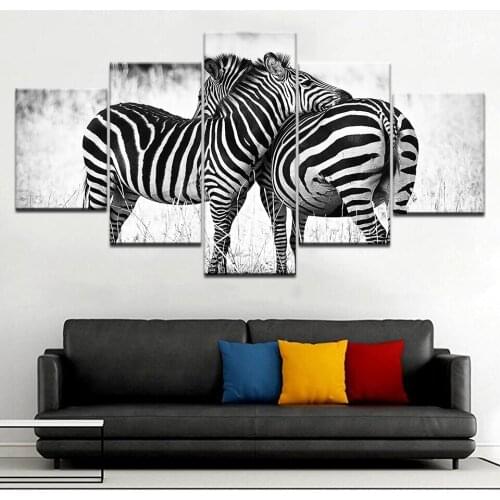Canvas HD Prints Paintings 5 Pieces Zebras Animal Posters Wall Art Black White Pictures Modular Living Room Framework Home Decor