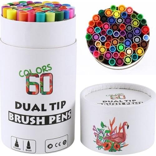 Art Markers Pen Dual Tips Coloring Brush Fineliner Watercolor Pens for Calligraphy Drawing Sketching Coloring Book Stationery