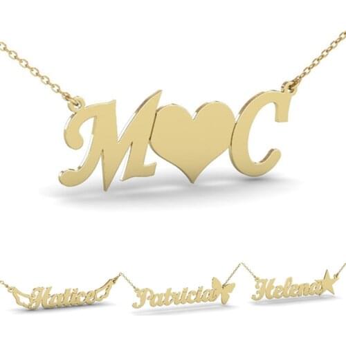 Custom Personalized Name Necklace With Angel Wings Love Heart Stars Butterfly Initials Letters Charm Lovers Jewelry Ketting Hart