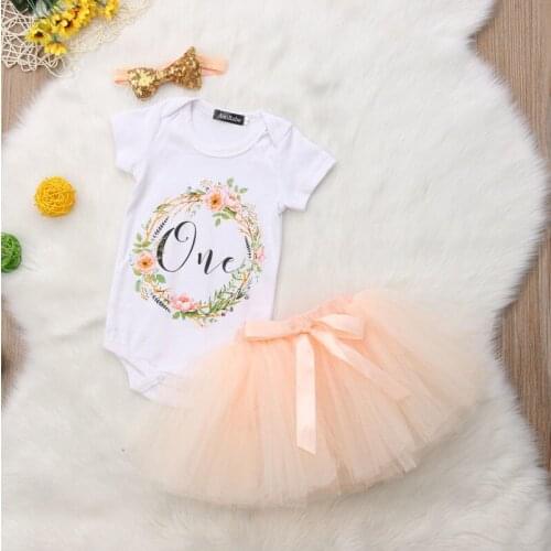 3Pcs Outfit Clothes Girl Clothes Princess Toddler Infant Baby Girl Flower Tops Romper Tulle Tutu Dress