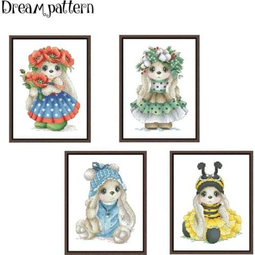 Bunny with poppies cross stitch kits cartoon pattern 18ct 14ct 11ct white fabric cotton thread DIY embroidery kit for beginners