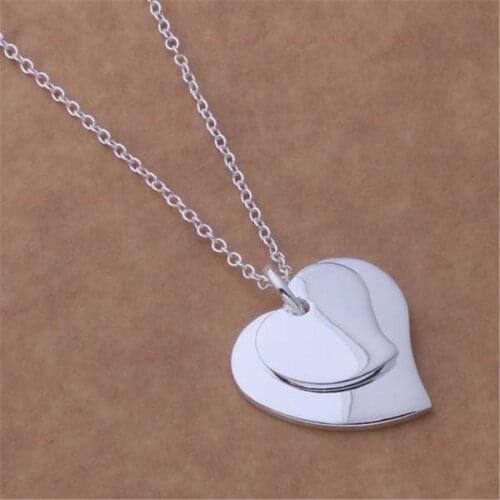 New high quality silver color pendant necklace fashion charm women Twin Hearts necklace