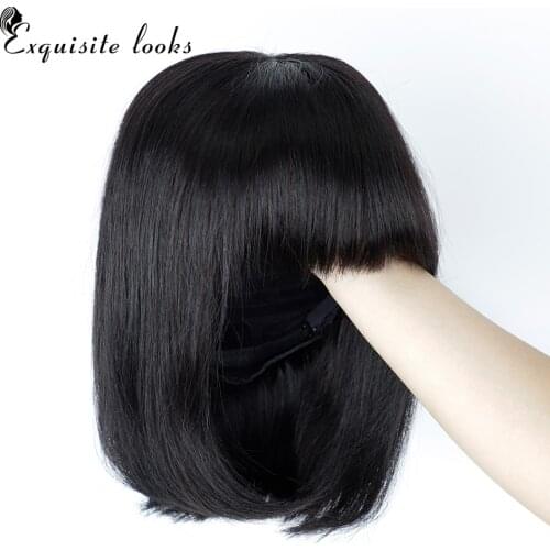 Human Hair Bob Wigs with Bangs Brazilian Straight Virgin Human Hair Wigs Bob Wigs with Bangs 180% Density Hair Glueless Hair